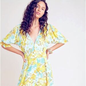 Faithfull the Brand Floral Midi Dress in Blue and Yellow
